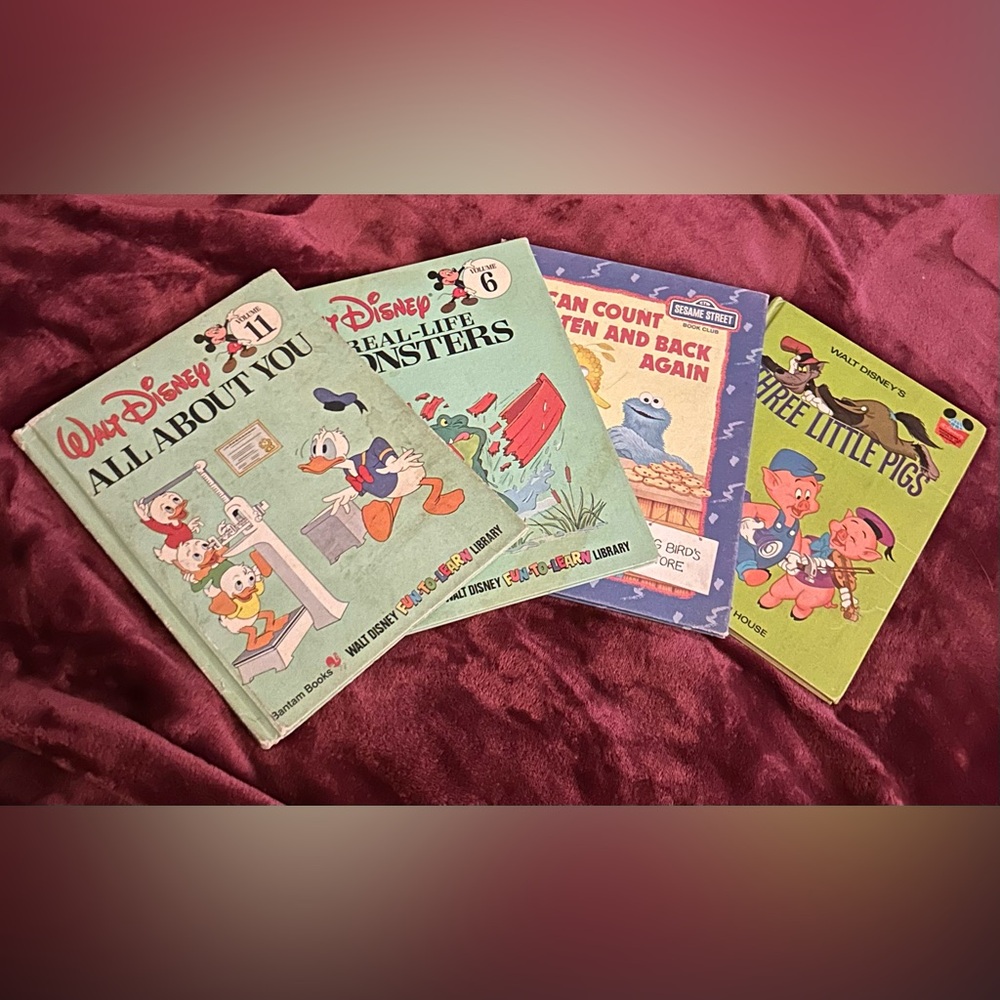 Vintage Disney Kids Book Set with Green and Blue Covers